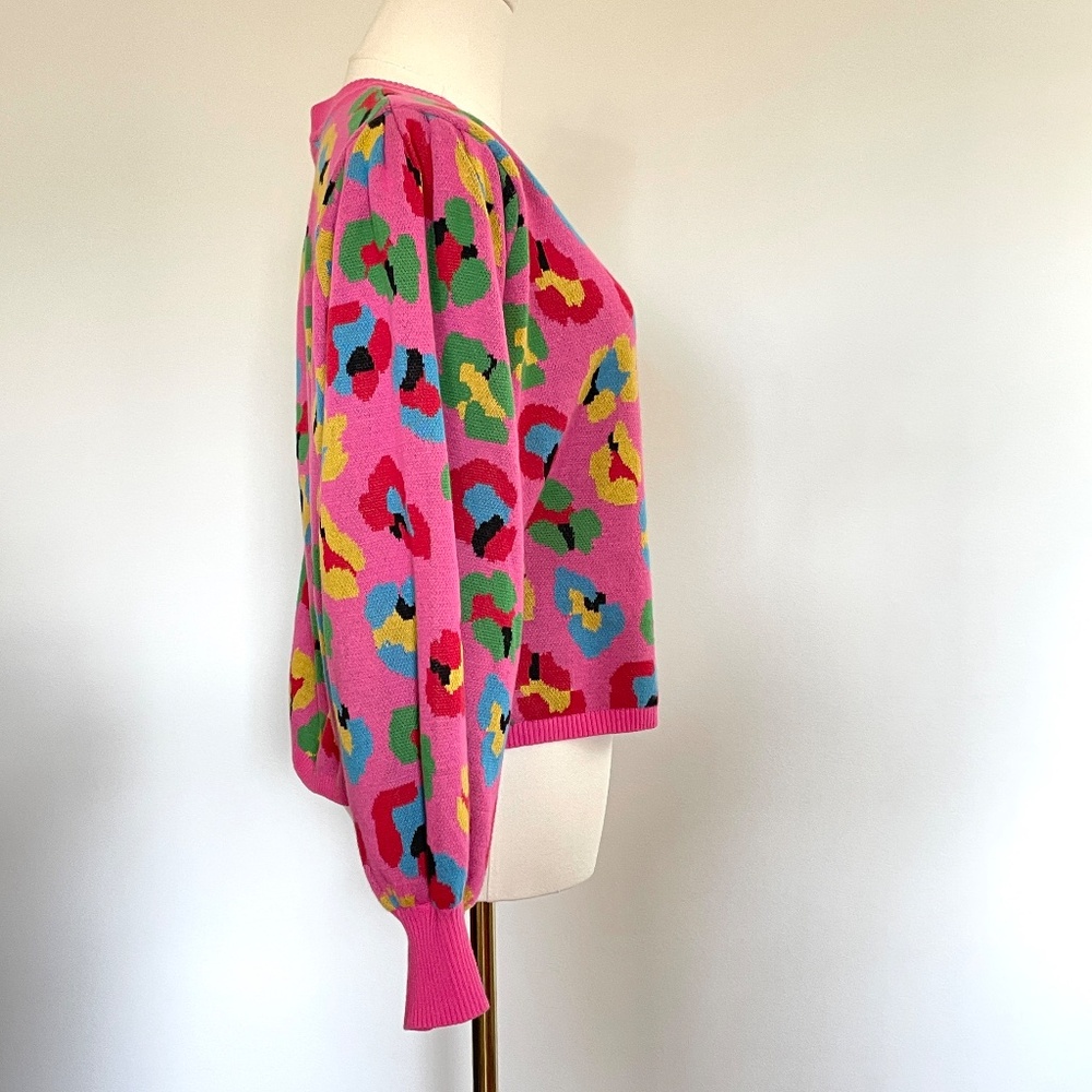 Farm Rio Colorful Leopard Sweater Women L Knit Artsy Bold Maximalist Colorful - Picture 4 of 11